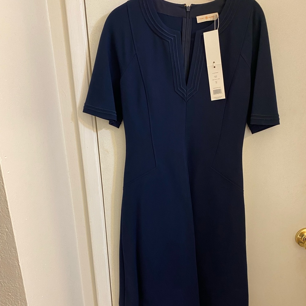NWT Tory Burch Jules Short Sleeve Navy Women’s Midi Dress - XS